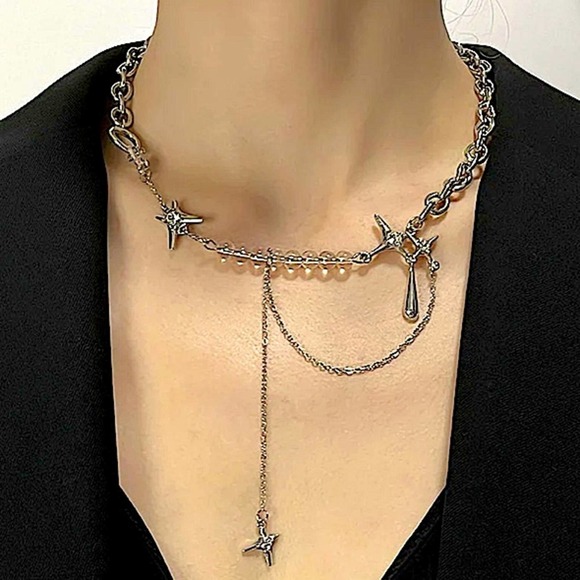 Jewelry - NEW SILVER DROP CROSS MULTILAYER LOLLITA PENDANT GOTHIC MINIMALIST NECKLACE